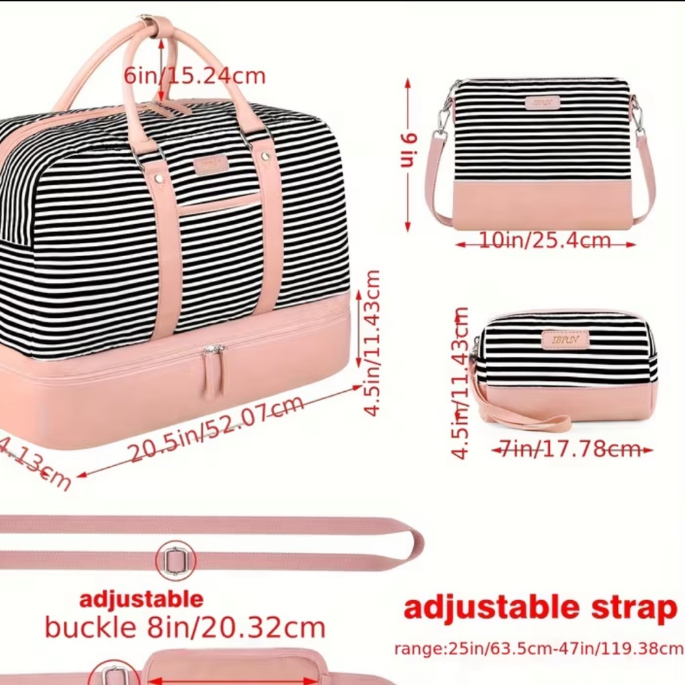 WEEKENDER STRIPED CANVAS TRAVEL TOTE BAG SET with SHOE COMPARTMENT NWT - Picture 7 of 9